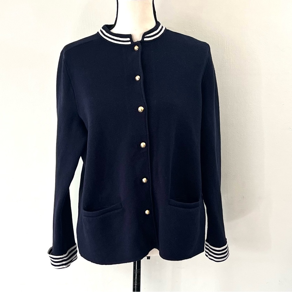 Talbots Cardigan Sweater Women's Navy Blue Cotton Silk Blend Large.